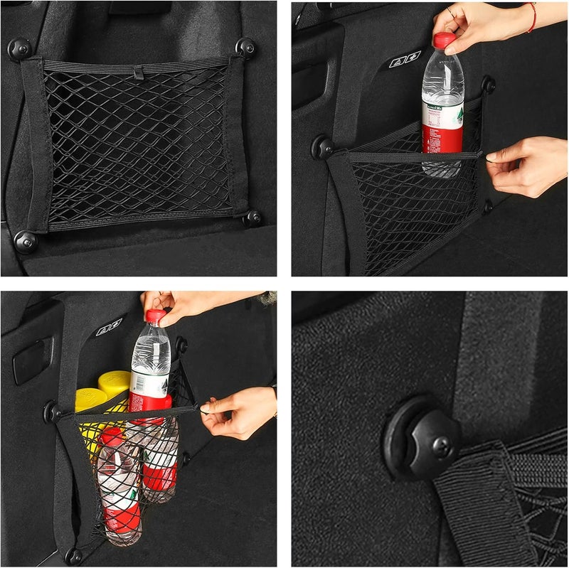 MOJIOO Universal Mesh Cargo Net for Car Trunk Storage,2 Pack Elastic Small Cargo Net Pocket Organizer Pouch Bag,Stretchable Automotive Cargo Nets with 8 Pieces Mounting Screws and Hooks for RV,SUV,Boats,Home - Image 4